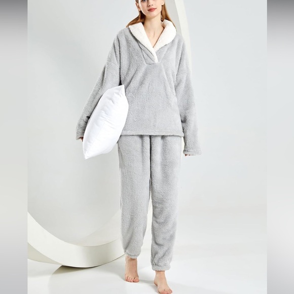 Gihuo Plush Pajama Set grey XL - Picture 4 of 6